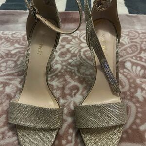 Nine West Sparkling Gold Open-Toe Ankle-Strap Heels